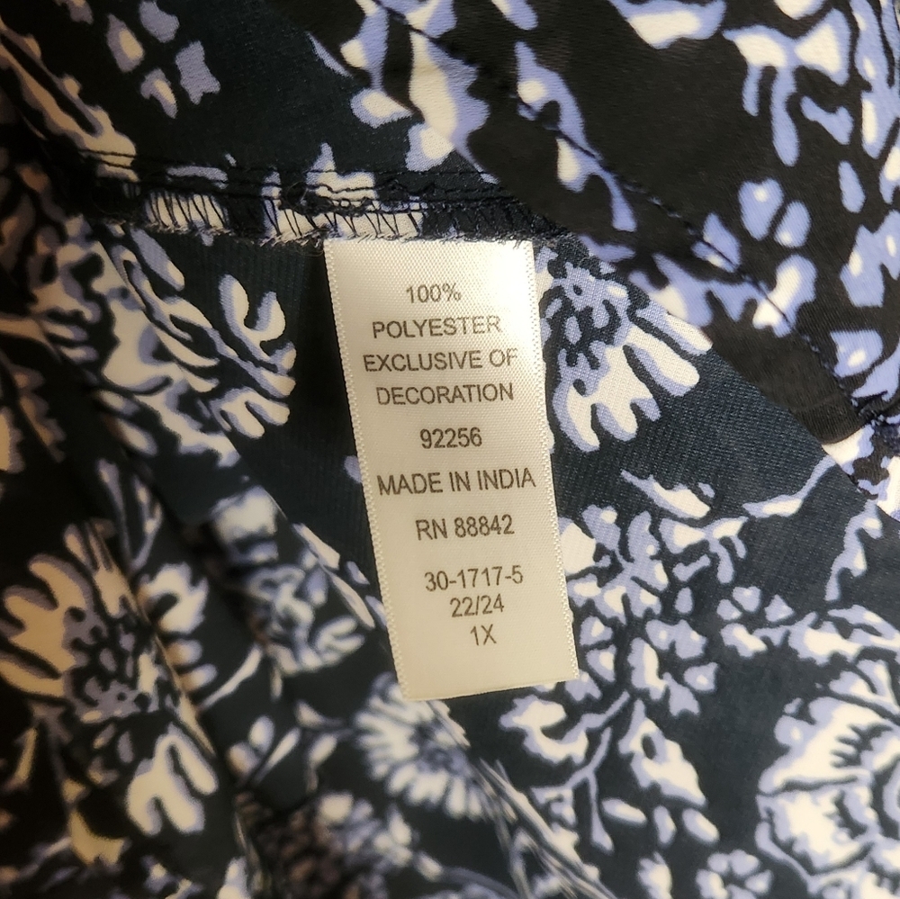 Blue Floral Swim Cover-up Ellos Sz 1X Beach Flowy Tie Waist Vacation Resort wear - Picture 4 of 7